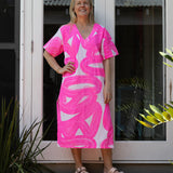 Highlighter pink Graffiti linen kaftan dress - Long or short