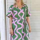 Green + highlighter pink linen kaftan dress - (Long or Short)