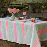 Aqua, highlighter pink + flamingo Barley Twist linen tablecloth