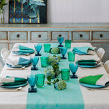 Aqua Colourblock linen tablecloth
