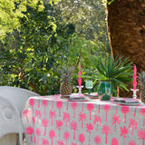 Neon pink Palms linen tablecloth