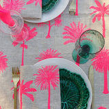 Neon pink Palms linen tablecloth