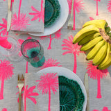 Neon pink Palms linen tablecloth