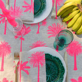 Neon pink Palms linen tablecloth