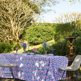 Highlighter pink + blue Poppies linen tablecloth