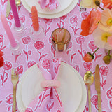Red + pink Poppies linen tablecloth