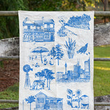 Blue Bush and the Big smoke linen tea towel (Natural and off-white)