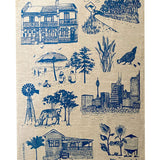 Blue Bush and the Big smoke linen tea towel (Natural and off-white)