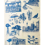 Blue Bush and the Big smoke linen tea towel (Natural and off-white)