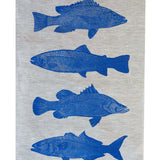 Cobalt Fish linen tea towel (Natural and off-white)
