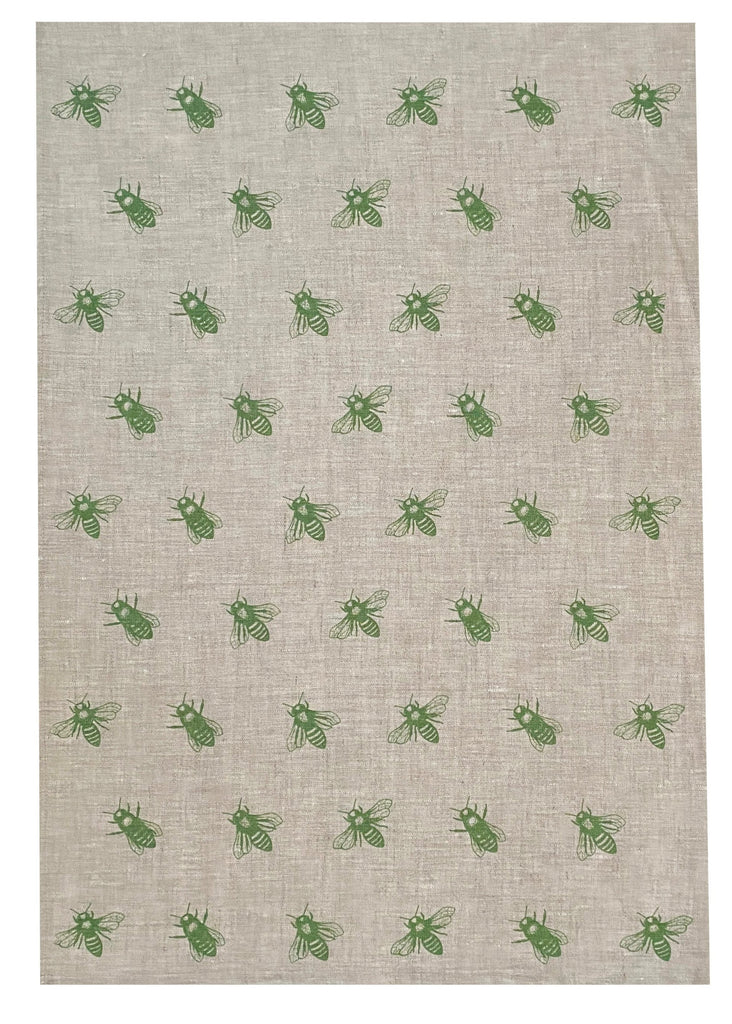 Green Bees linen tea towel (Natural and off-white)