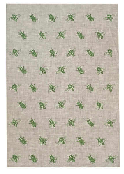 Green Bees linen tea towel (Natural and off-white)