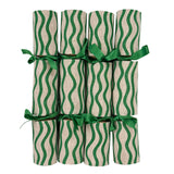 Kelly green Wiggly stripe Natural linen Christmas bonbons (set of 4)