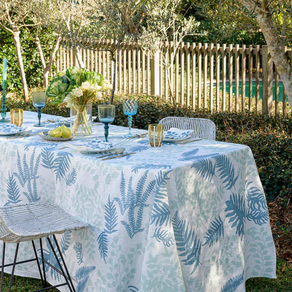 Blue Botanical linen tablecloth