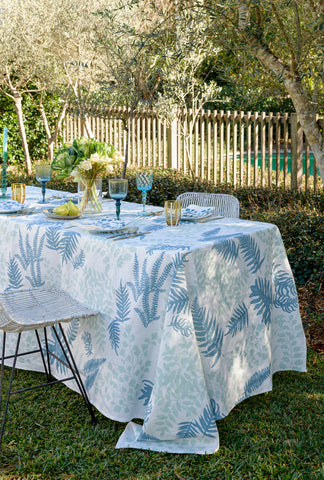 Blue Botanical linen tablecloth