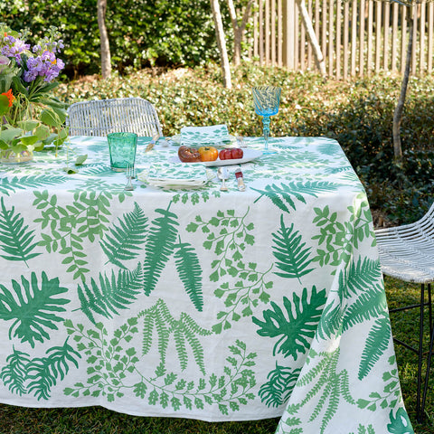 Green Botanical linen tablecloth