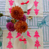 Highlighter pink Christmas tree linen placemats (set of 4)