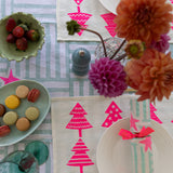 Highlighter pink Christmas tree linen placemats (set of 4)