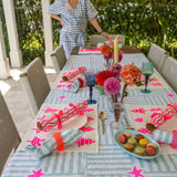 Highlighter pink Christmas tree linen placemats (set of 4)