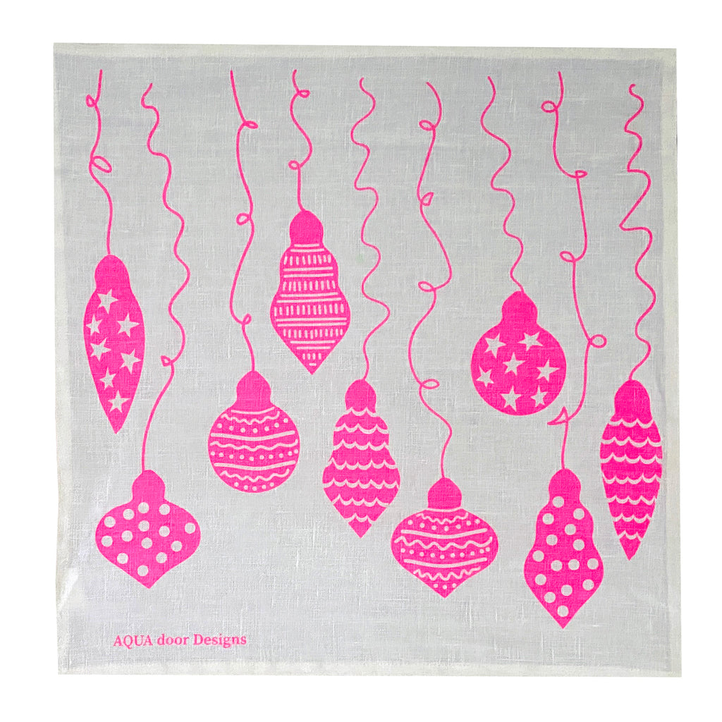 Highlighter pink Christmas bauble linen napkins (set of 4)