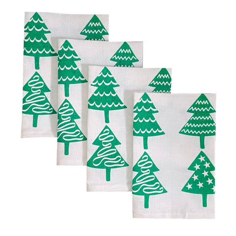 Green Christmas tree linen napkins (set of 4)