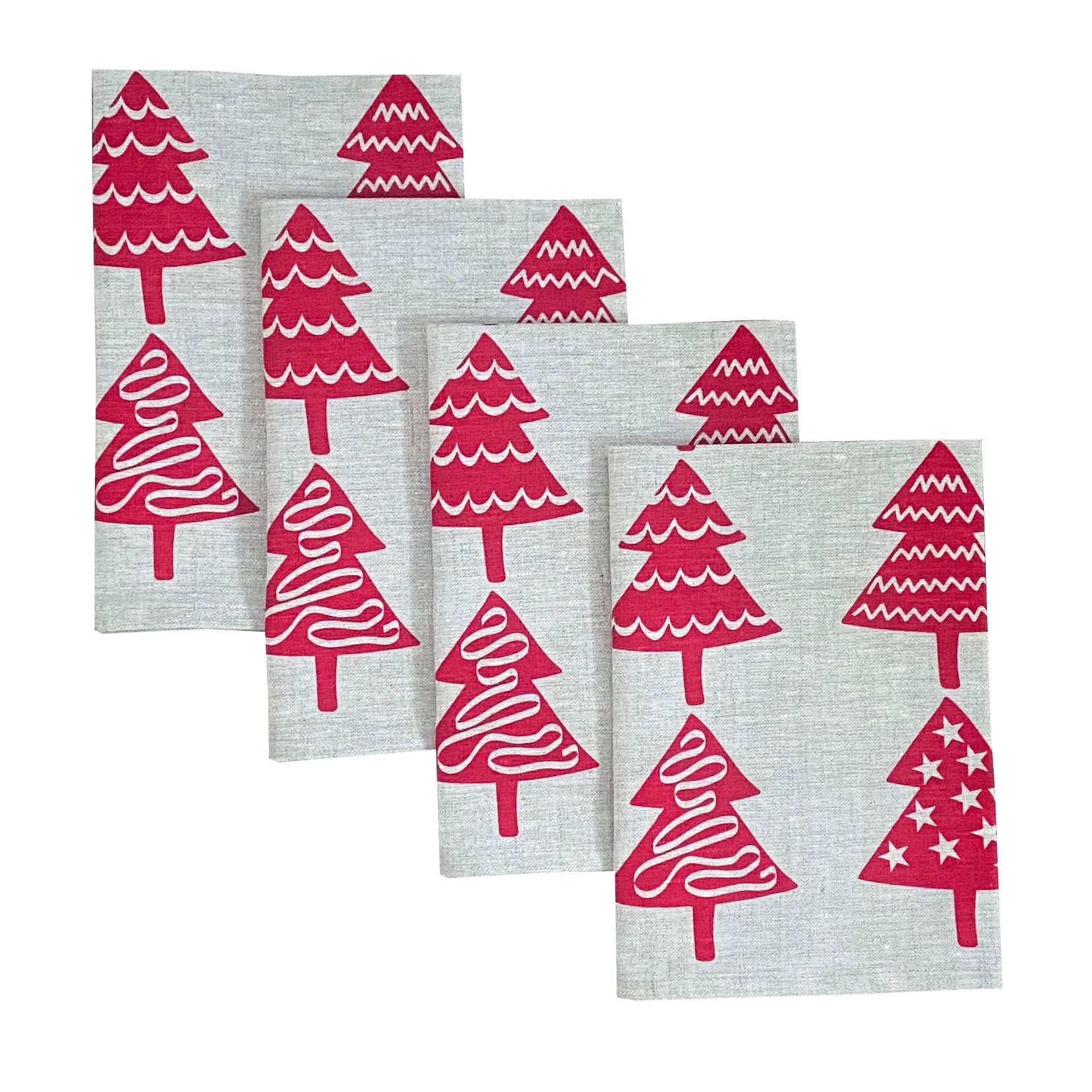 Red Christmas trees linen napkins (set of 4)