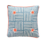 Blue + neon orange Small scale Capri linen cushion 45cm