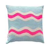 Wiggly Stripe cushion - Blue + highlighter pink 50cm