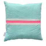 Tennis Stripe cushion - Aqua + Flamingo 50cm
