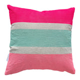 Racing Stripe cushion - Flamingo, Aqua + neon pink on natural 50cm