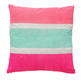 Racing Stripe cushion - Flamingo, Aqua + neon pink on white 50cm