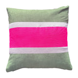 Racing Stripe cushion - Greens + neon pink on white 50cm