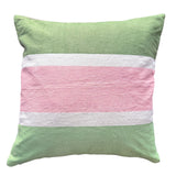 Racing Stripe cushion - Greens + pale pink on white 50cm