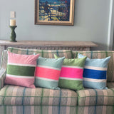Sailing stripe Cushion - Powder blue + neon orange