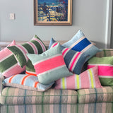 Sailing stripe Cushion - pink + sulfur yellow