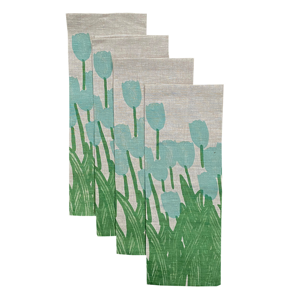 Duckegg + green Tulips linen napkins (set of 4)