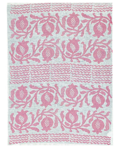 Linen Tea Towel - Pink Pomegranate (Natural and off-white)