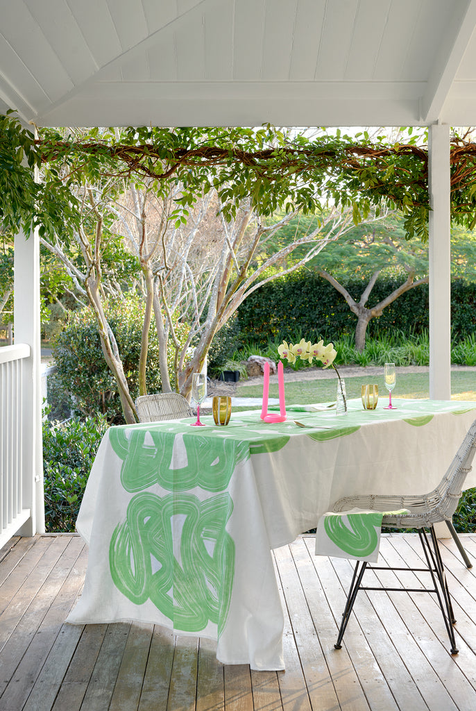 Green Graffiti linen tablecloth