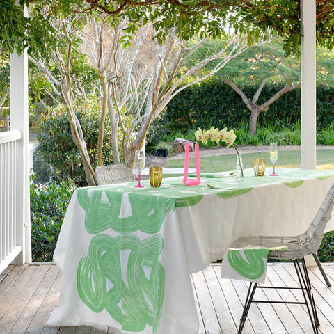 Green Graffiti linen tablecloth