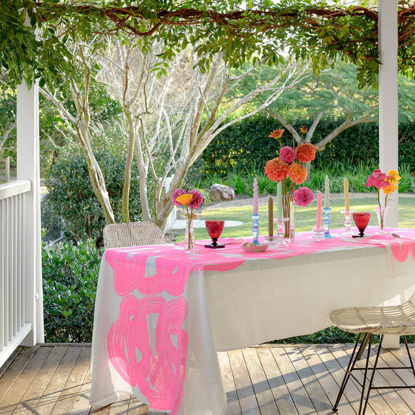 Highlighter pink Graffiti linen tablecloth