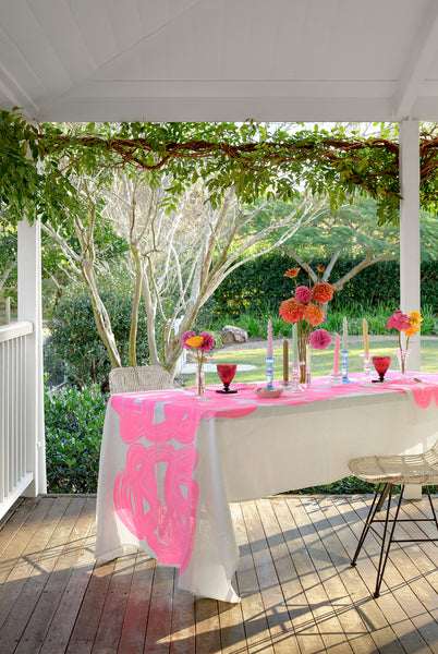 Highlighter pink Graffiti linen tablecloth