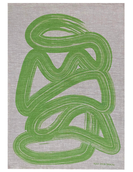 Green Graffiti linen tea towel (Natural and off-white)