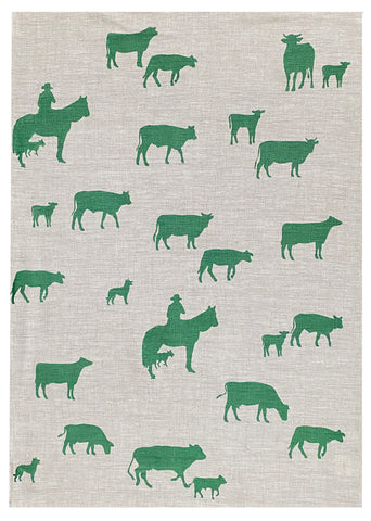 Green Muster linen tea towel (Natural and off-white)