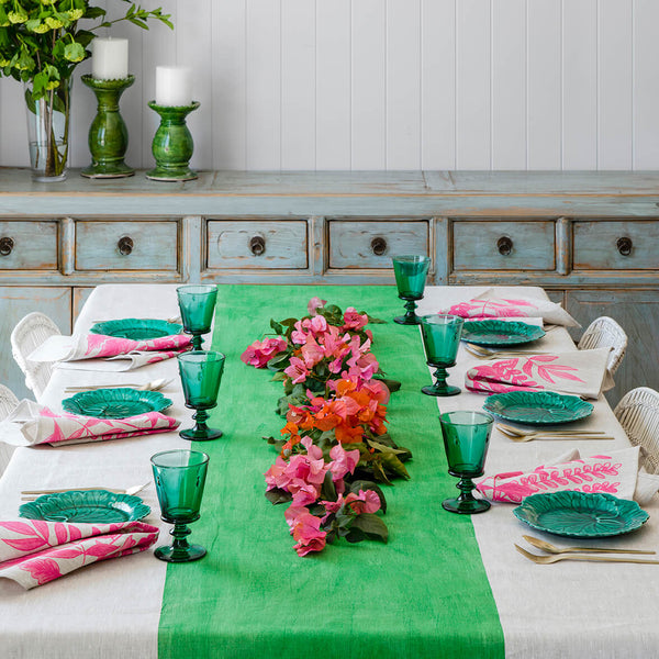 Green Colourblock linen tablecloth