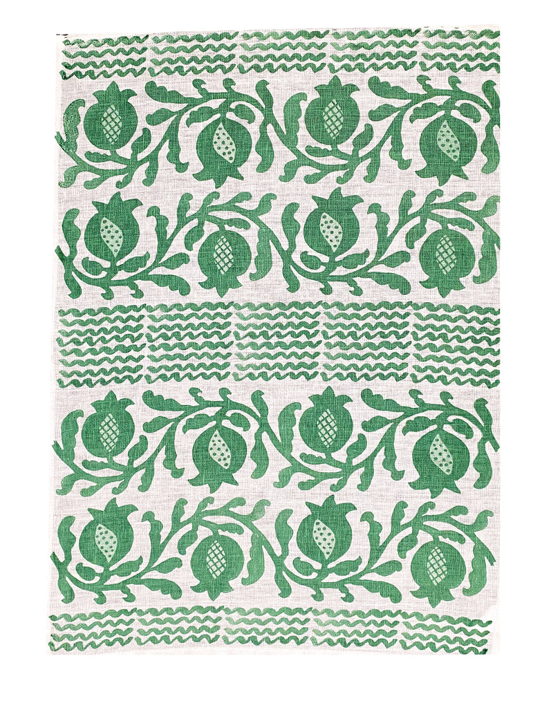 Green Pomegranate linen tea towel (Natural and off-white)