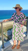 Green + highlighter pink linen kaftan dress - Long