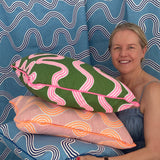 Spaghetti cushion in pink + neon orange 50cm