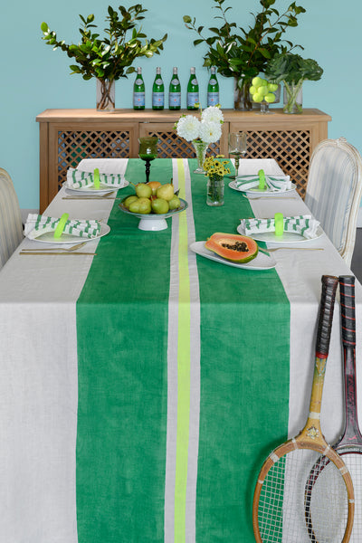 Green + yellow Tennis stripe linen tablecloth