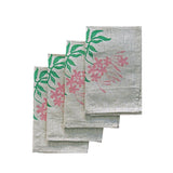 Green and pink Jasmine linen napkins (set of 4)