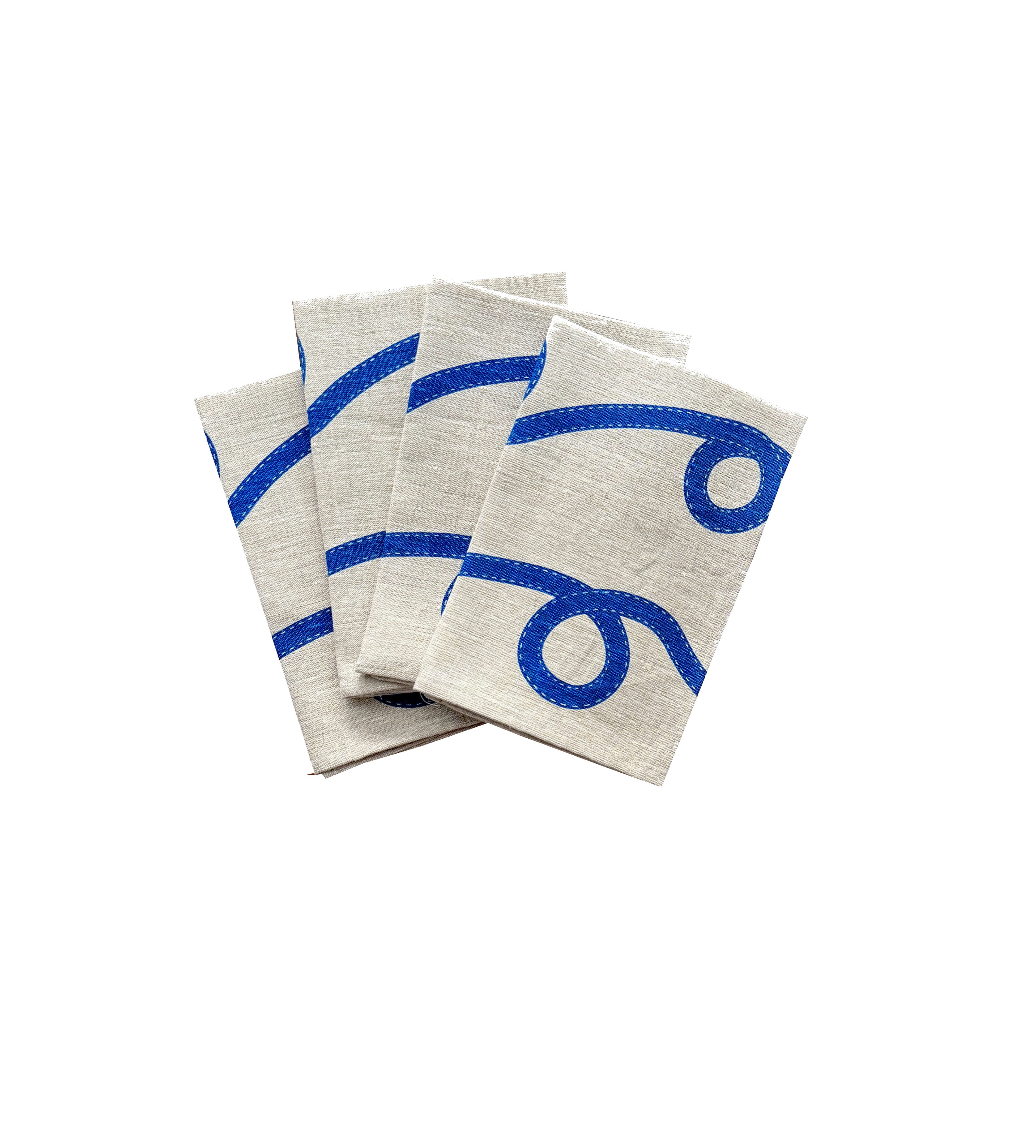 natural linen napkins with blue squiggles